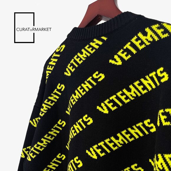 Vetements: RARE Neon All Over Monogram Pattern Logo Knit Fine Wool FW22 - Picture 10 of 16